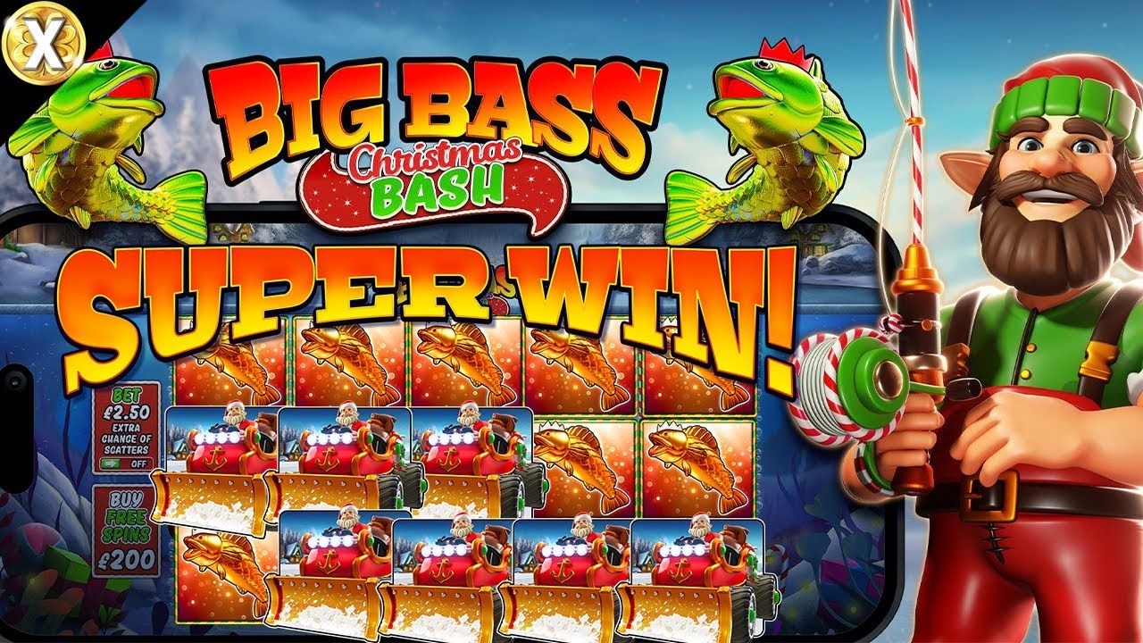 Big Bass Christmas Bash, caça-níqueis de Natal, apostas online, jogos de cassino, diversão festiva.